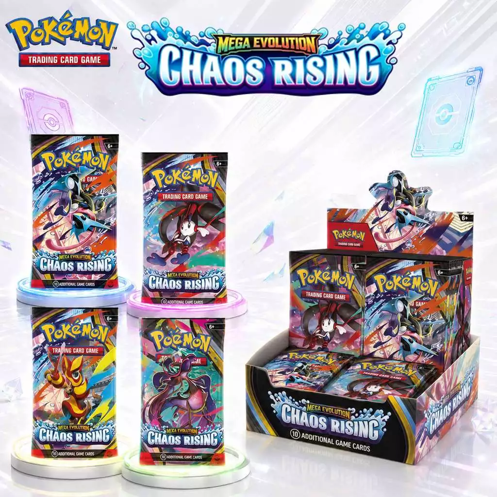 การ์ดโปเกมอนชุด Mega Evolution Chaos Rising ซองบูสเตอร์สุ่ม ลุ้นการ์ดเมก้าและโฮโลแกรมหายาก ของสะสมสำหรับนักสะสม
