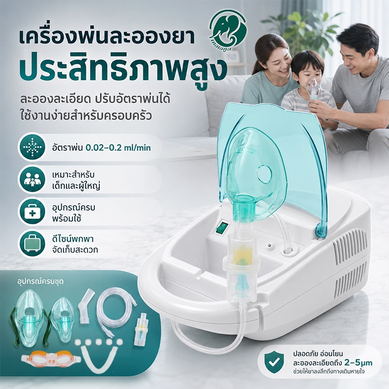 เครื่องพ่นละอองยา Compressor Nebulizer เครื่องพ่นยา ถ้วยยา 10ml ละอองละเอียด พร้อมหน้ากากเด็กผู้ใหญ่ ปากเป่าและหน้ากากตา