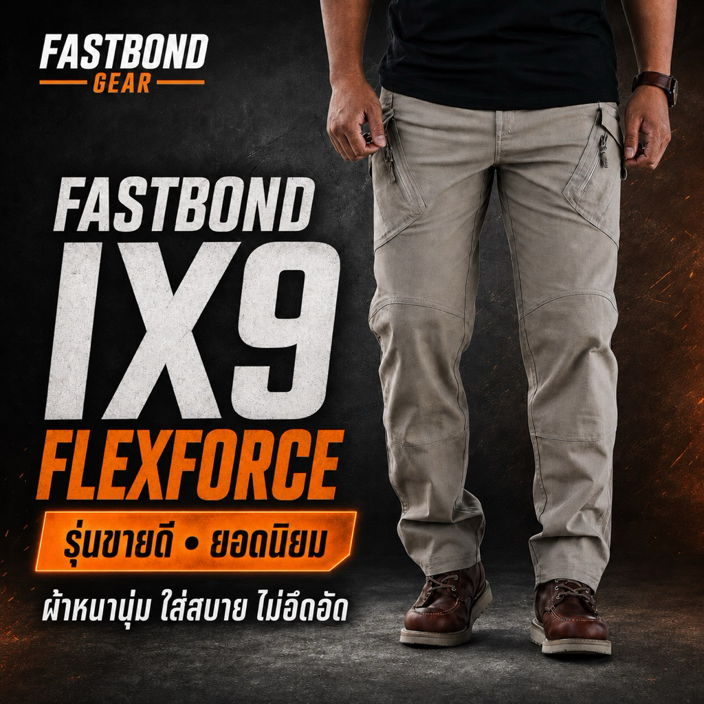 FASTBOND GEAR IX9 FLEXFORCE กางเกงแทคติคอลคาร์โก้ กางเกงยุทธวิธี ผ้ายืด นุ่ม ใส่สบาย ทรงสวย กันน้ำ 6