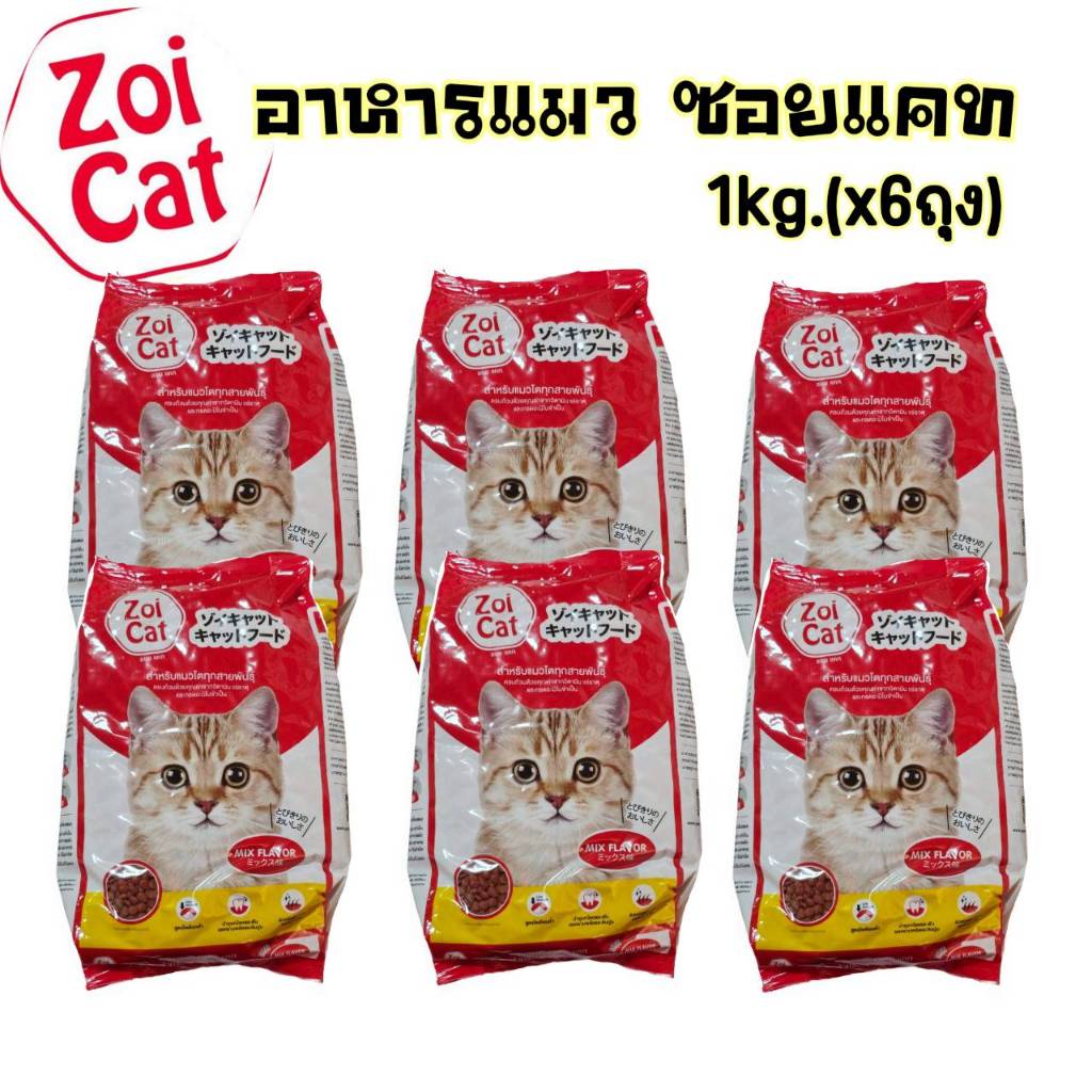 6กิโลกรัม Zoi Cat ซอยแคท อาหารแมวโต ทุกสายพันธุ์ รสรวม 1kg.x(6ถุง)