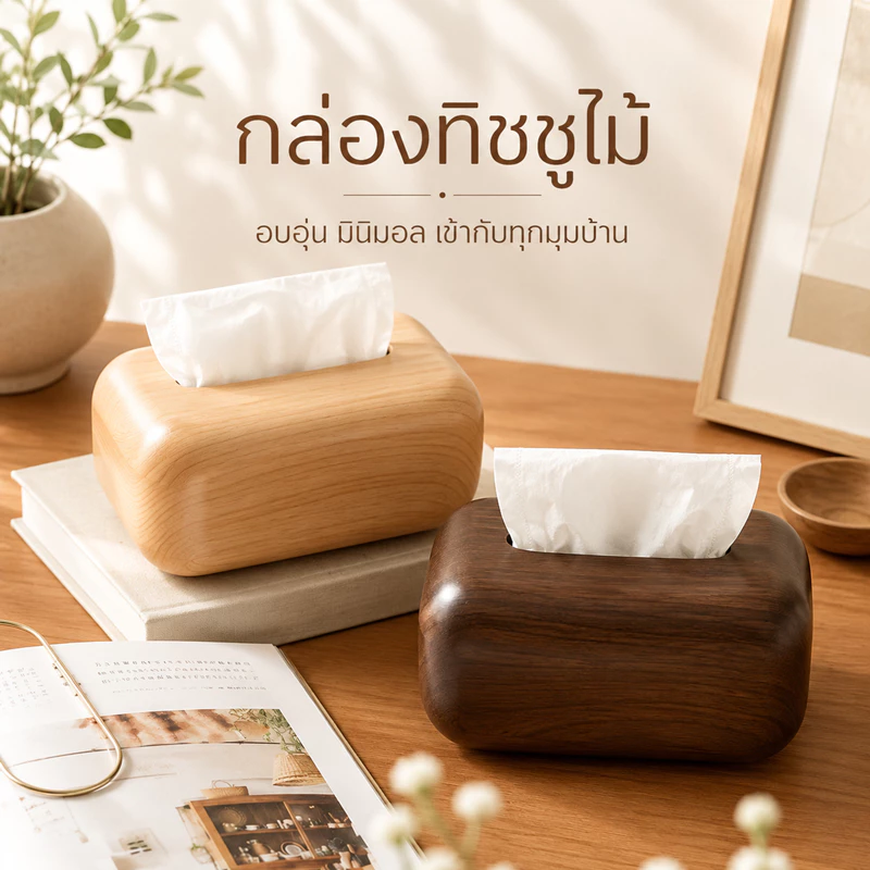 กล่องทิชชู่ไม้ กล่องทิชชู่ มินิมอล ลายไม้ เปิดฝาได้ เก็บของอเนกประสงค์ แต่งบ้าน สไตล์ญี่ปุ่น