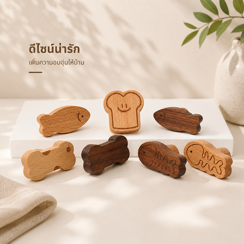 ตะขอรูปสัตว์ ตะขอแขวนผนังไม้ งานคุณภาพ ลายปลา/ขนมปัง/กระดูก น่ารักมาก ใช้ได้ทุกมุมบ้าน