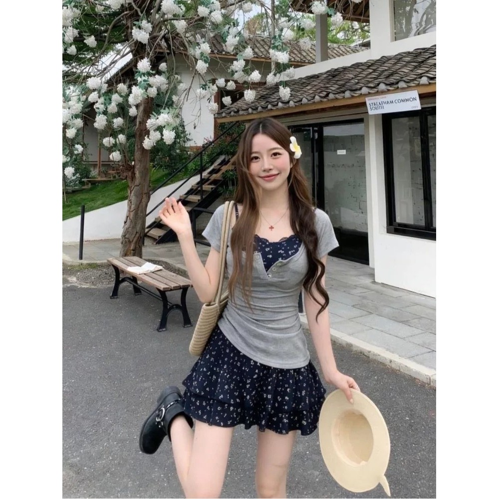 เดรสยาวลายดอกไม้สำหรับสาวไซส์ใหญ่ สไตล์ฤดูร้อนใหม่ล่าสุด ชุดสวยงามเข้ารูปช่วงเอวและกระโปรงสั้น