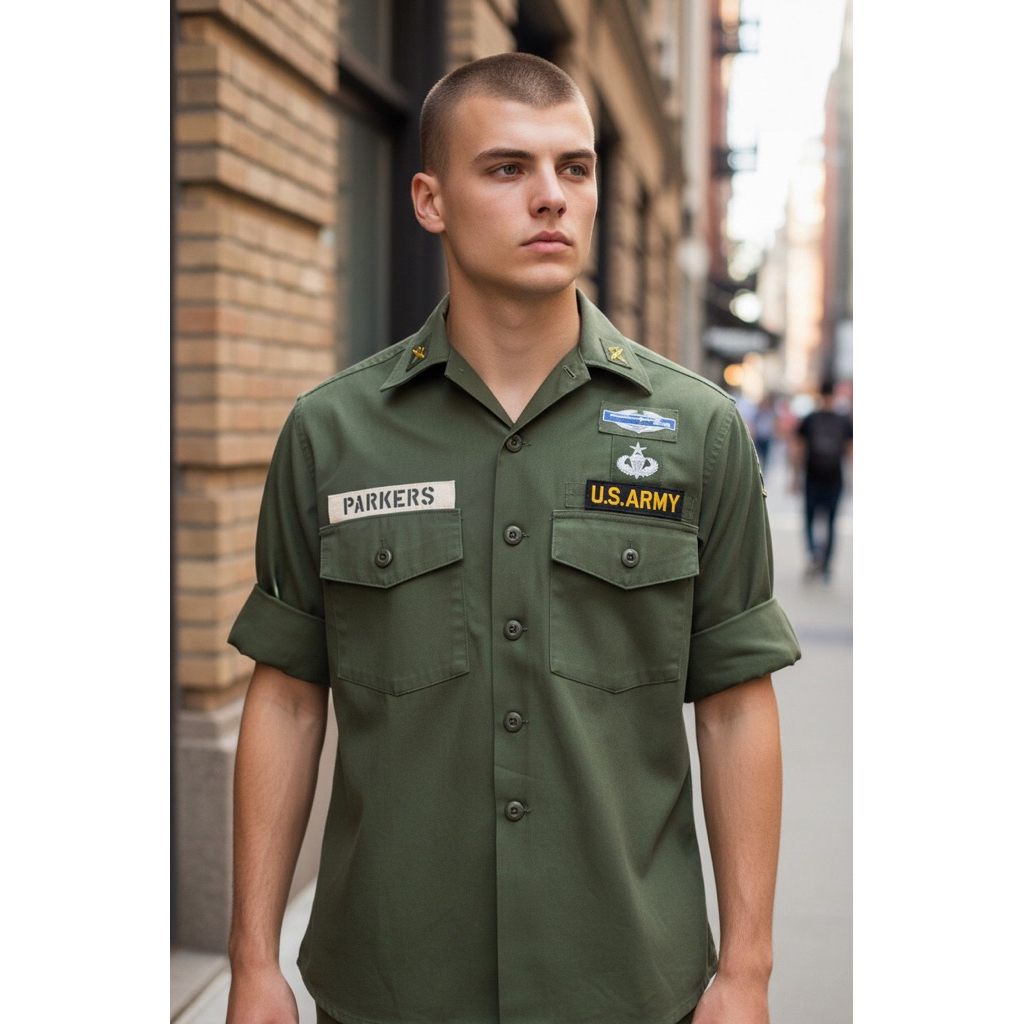 เสื้อ Utility  durablepress OG 507 มือ2 ปี 1989 : ไซซ์ 14X33 รอบอก 44นิ้ว:มีรูปเพิ่มเติม👇🏼
