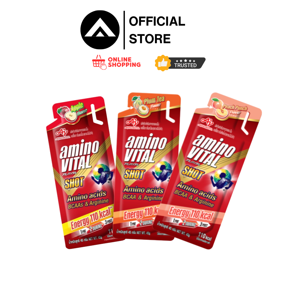 Amino Vital Red Shot Energy gel เจลพลังงานพร้อมทาน 45 กรัม x 1 ซอง Apple Peach Plum