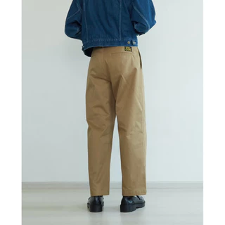 BROWN BUTTONS TWILL PANTS KHAKI ๅกางเกงทรงกระบอกตรง ผ้าคอตตอน สีกากีเข้ม