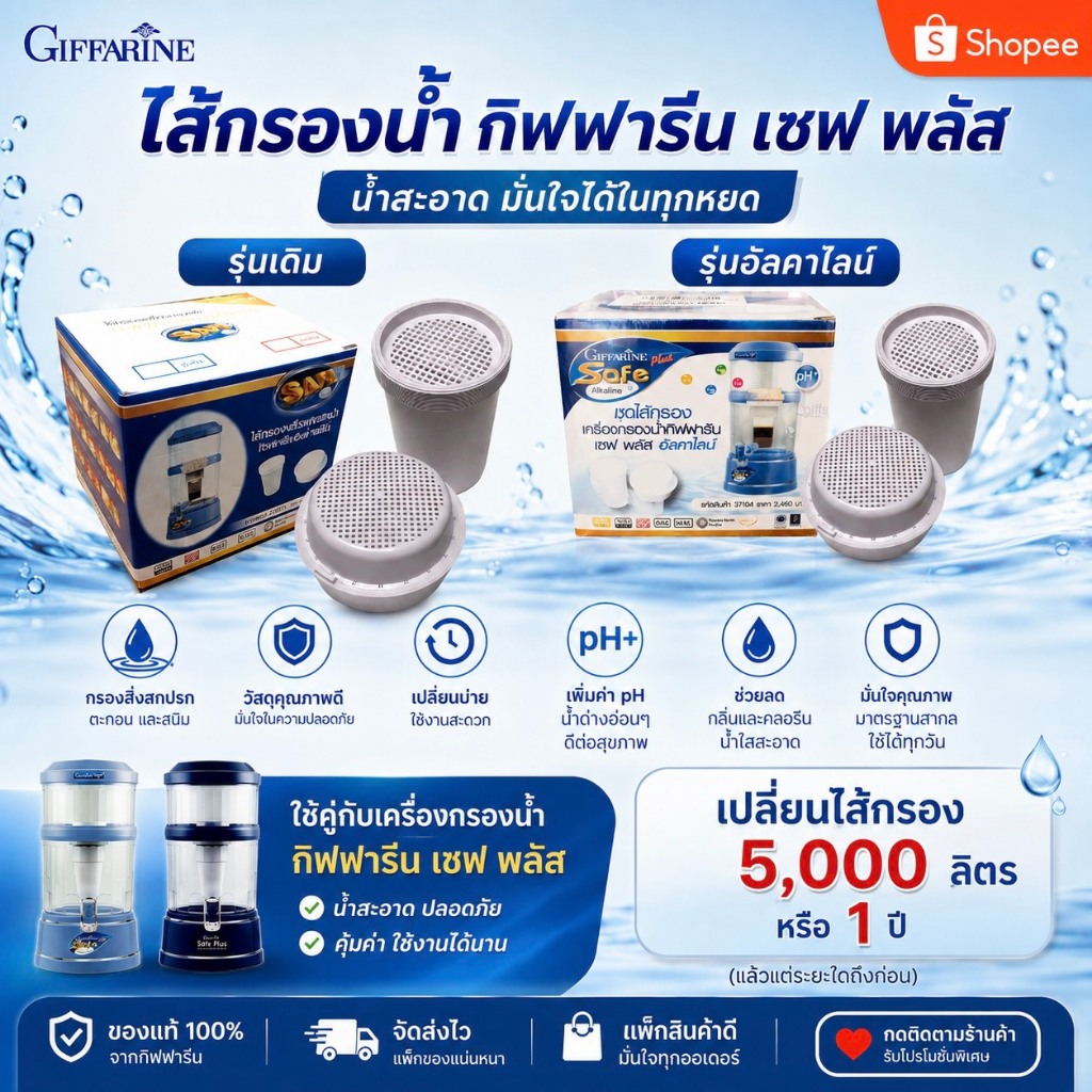 ไส้กรองน้ํา เซฟพลัส กิฟฟารีน giffarine ถังกรองน้ํา ใส่กรองน้ํา ไส้กรอง เครื่องกรองเซฟพลัส