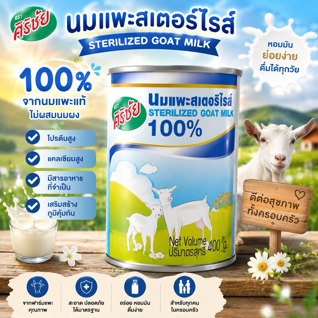 ศิริชัย นมแพะสเตอริไลส์ 180 มล. แพ็ค 6