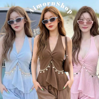 🔥aimorn_shop🔥(ขายแยกชิ้น)เสื้อคล้องคอ ชายแต่งเปลือกหอย เซ็กซี่รับซัมเมอร์สุดดๆ