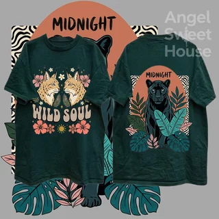 (COD) Angle Official เสื้อยืดผู้หญิงแขนสั้น ลายสัตว์ป่าและดอกไม้ MIDNIGHT WILD SOUL ทรงหลวม ผ้านุ่ม สไตล์วินเทจโบฮีเมียน