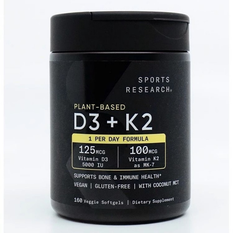 🔥🔥Exp.2028 (160 เม็ด) Sports Research D3 + K2 160 Veggie Softgels วิตามินดี3 + เค2
