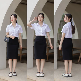 กระโปรงนักศึกษา ทรงเอผ่าหลัง เอว 23- 34”ความยาว 20” 22” 24” 26” ผ้าฮานาโกะผ้ายืดใส่สบายไม่อึดอัด