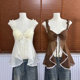 chichemise รุ่น ปะการัง เสื้อสายเดี่ยวแขนยางยืด อกเสริมฟองน้ำ ดีเทลผ่าหน้า ( มีหลายสี )