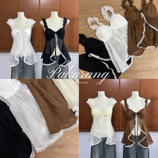 chichemise รุ่น ปะการัง เสื้อสายเดี่ยวแขนยางยืด อกเสริมฟองน้ำ ดีเทลผ่าหน้า ( มีหลายสี )