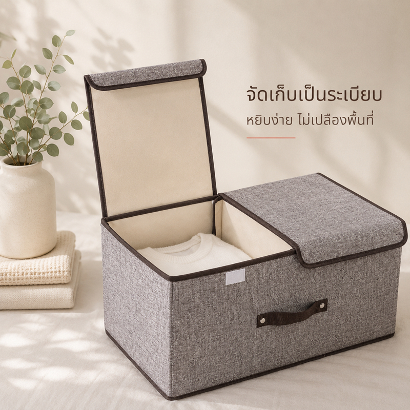 กล่องผ้า2ช่อง กล่องเก็บของ ใส่ของ ประหยัดพื้นที่ กล่องอเนกประสงค์ พับได้  ขนาดใหญ่ มินิมอล
