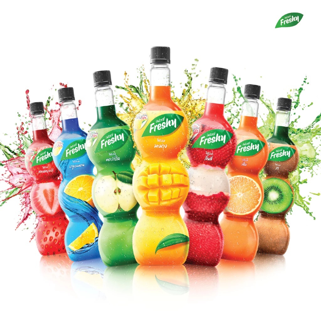 Freshy syrup เฟรชชี่ น้ำเชื่อมแต่งกลิ่นผลไม้ 710 มล. มีเนื้อผสม