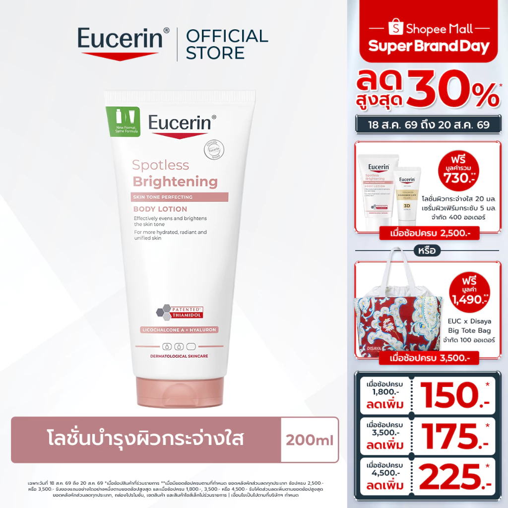 Eucerin SPOTLESS BRIGHTENING THIAMIDOL SKIN TONE PERFECTING BODY LOTION 200ML บอดี้โลชั่นบำรุงผิวกระจ่างใส
