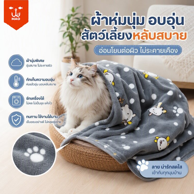 ผ้าห่มแมวนุ่ม ผ้าห่มสุนัขอบอุ่น ที่นอนแมว ที่นอนสุนัข เบาะนอนหมา ผ้าสักหลาดเนื้อละเอียด ไม่หลุดร่วง