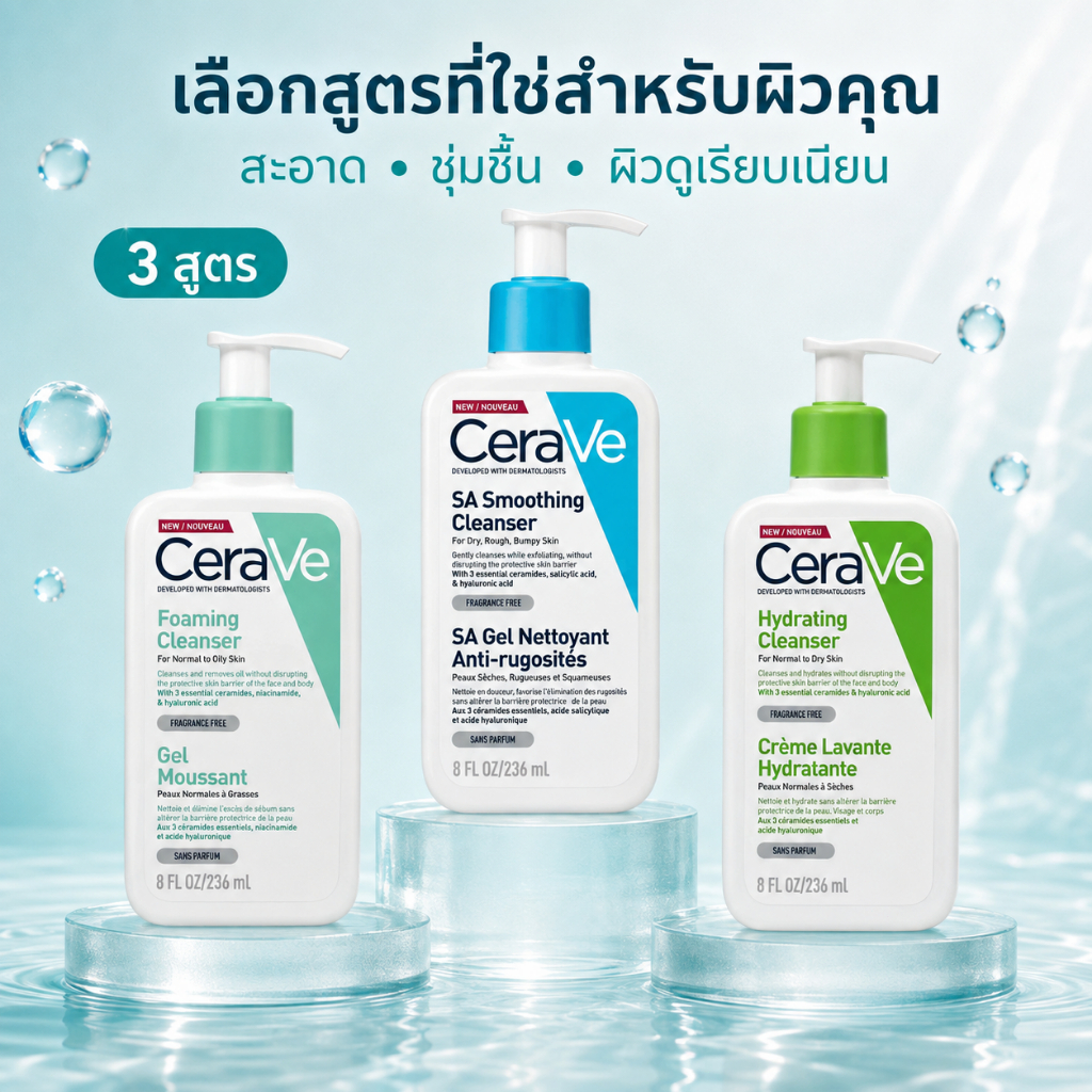 คลีนเซอร์ 236ML พร้อมเซราไมด์ 3 ชนิด ช่วยฟื้นฟูเกราะป้องกันผิว ผิวชุ่มชื้น ไม่แห้งกร้าน เหมาะแม้กับผิวแพ้ง่าย