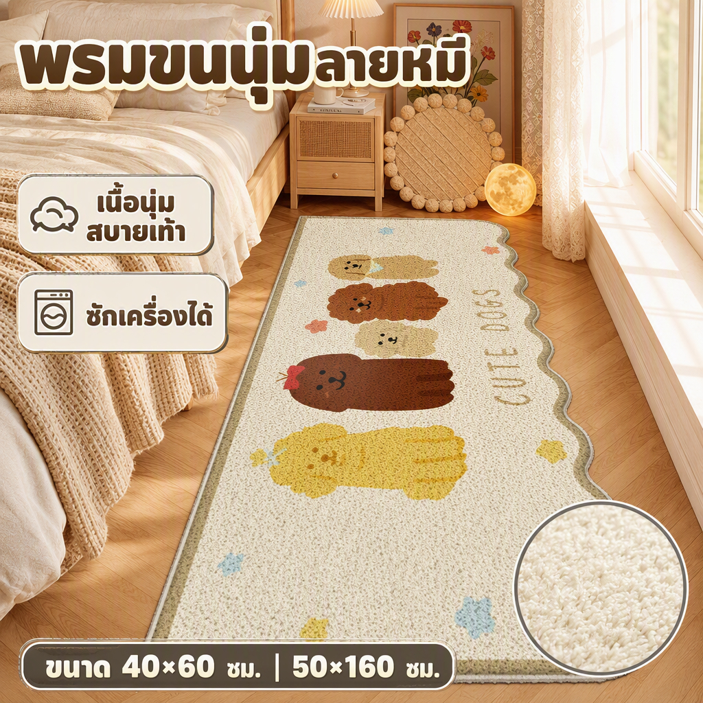 พรมขนแคชเมียร์เทียม พรมปูขอบหน้าต่าง นุ่มสบาย ซักเครื่องได้ ลดไฟฟ้าสถิต 40x60/50x160ซม พรม ห้อง นอน