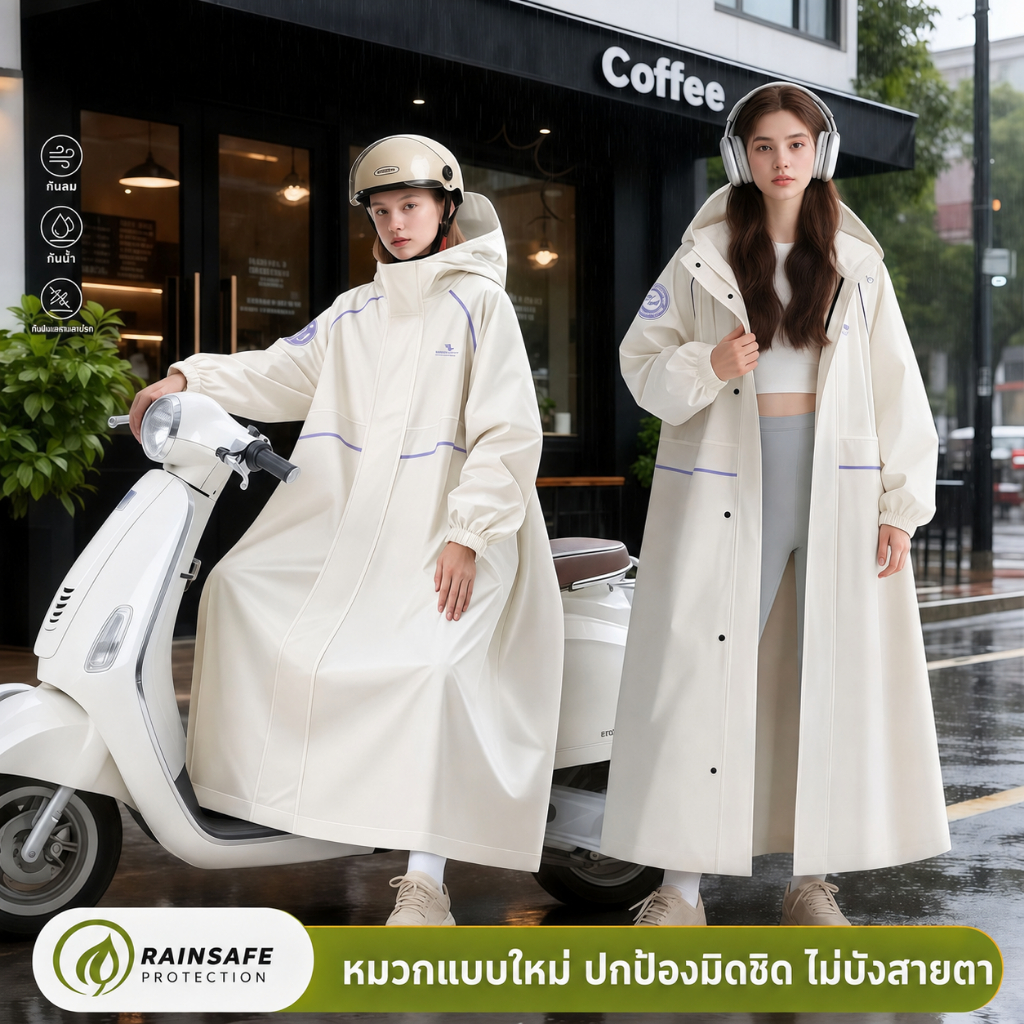 เสื้อกันฝนแบบปอนโช เสื้อกันฝนมอเตอร์ไซค์ สำหรับผู้หญิงและผู้ชาย ผู้ใหญ่ ไม่ต้องถอดเมื่อลงจากรถ กันฝน กันลม คลุมทั้งตัว