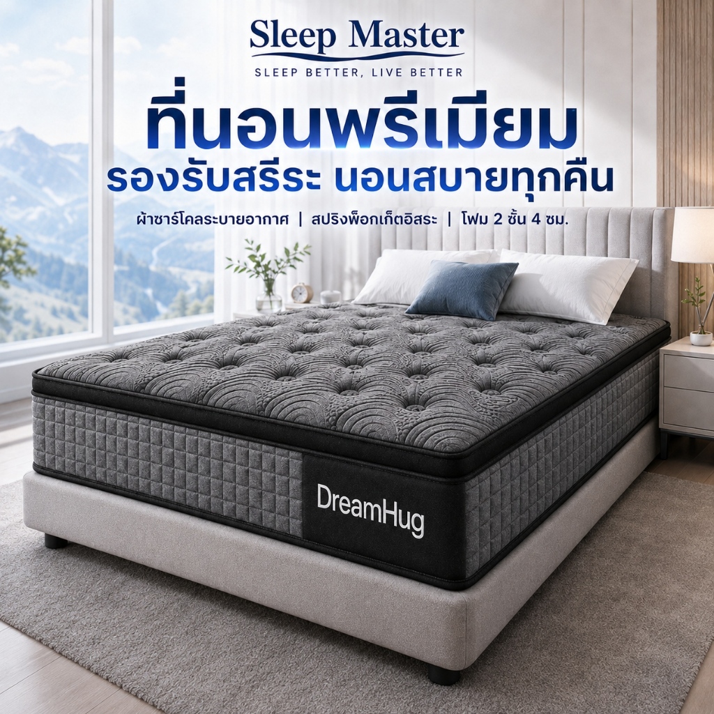Sleep Master ระบบพ็อกเก็ตสปริง 10 นิ้ว นุ่มเงียบ ลดแรงสั่นสะเทือน ระบายอากาศดี 3.5/4/5/6 ฟุต