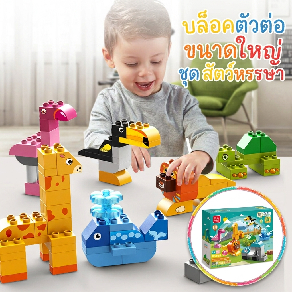 ของเล่นเด็ก บล็อคตัวต่อขนาดใหญ่ ชุดสัตว์แฟนซี ของเล่นตัวต่อ ตัวต่อเสริมพัฒนาการ