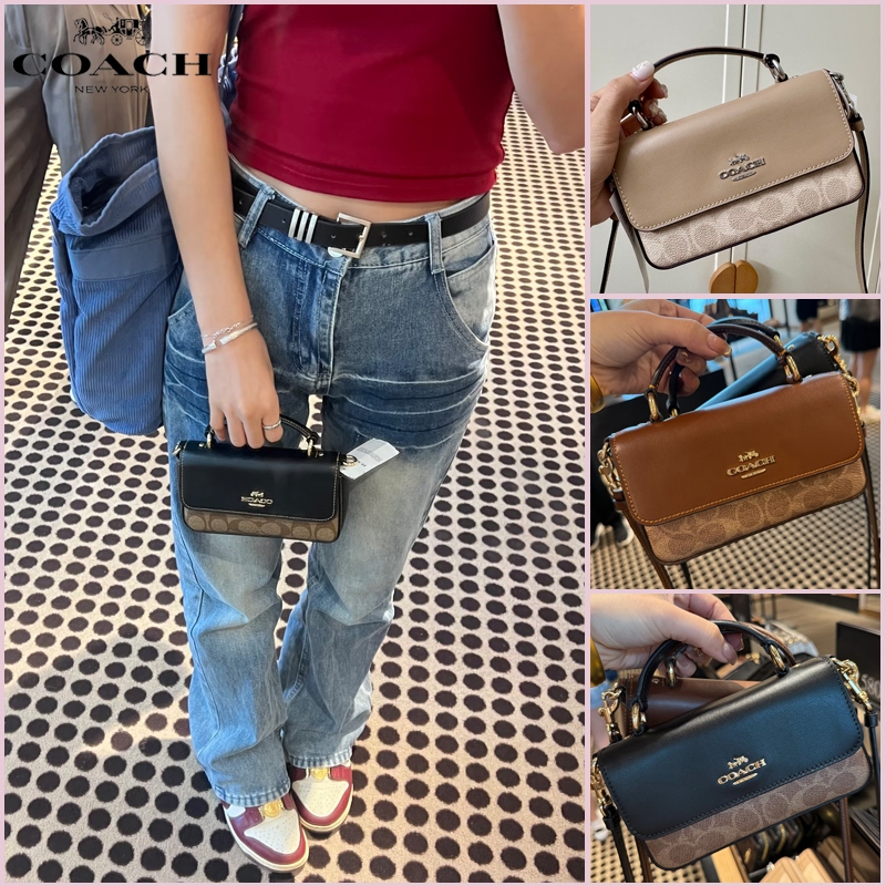 แท้ % COACH Josie 18 ‌crossbody bag กระเป๋าสะพายไหล่คลาสสิกแบบฝาพับเปิดปิด