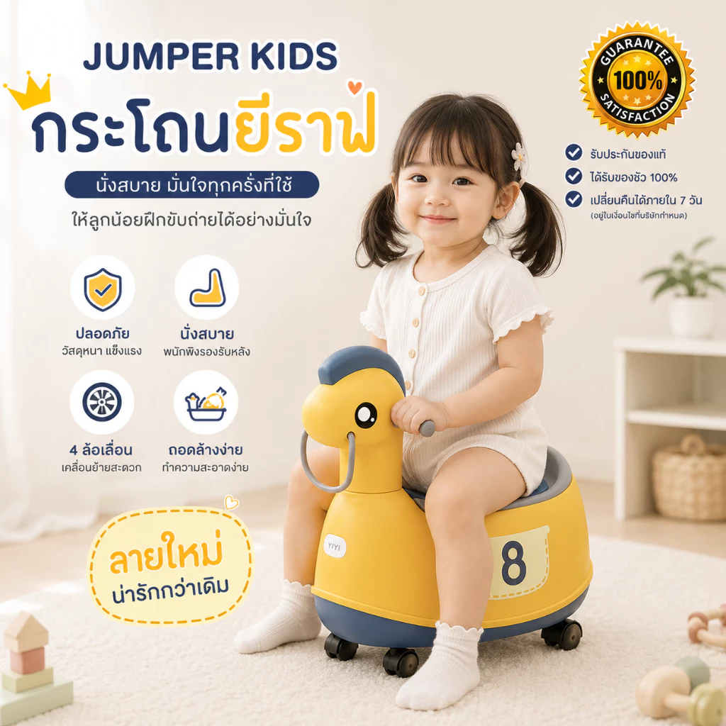 Jumper Kids กระโถน กระโถนนั่งเด็ก ทรงยีราฟ ลายใหม่ มีล้อเลื่อน 4 ล้อ สำหรับเด็กนั่งขับถ่าย