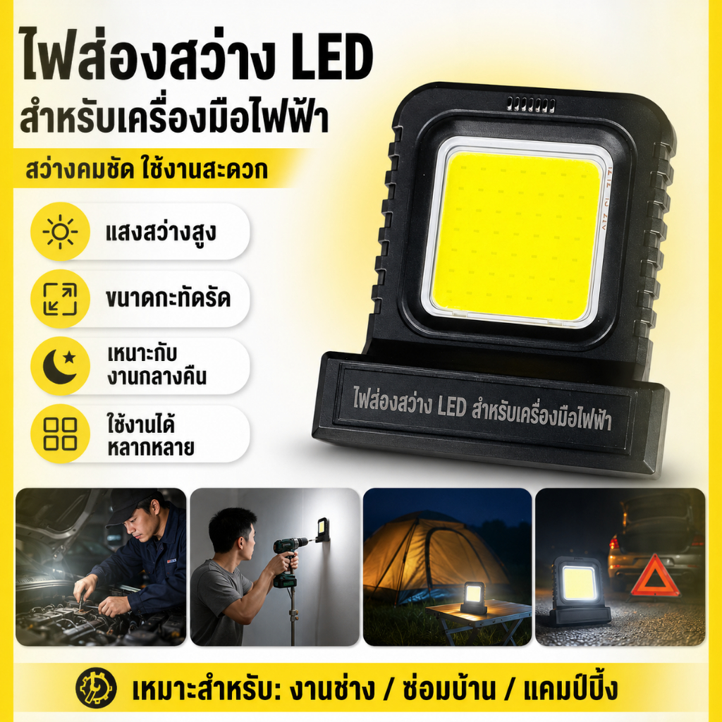 ไฟสำหรับเครื่องมือไฟฟ้า LED ไฟทำงานสว่างสูง น้ำหนักเบา ใช้กับแบตเตอรี่ลิเธียมหลายรุ่น สำหรับงานช่างและแคมป์ปิ้ง