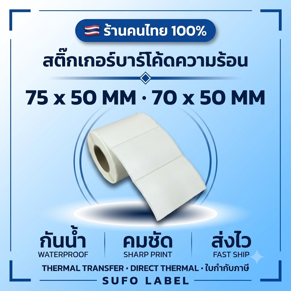 【E-TAX 】 สติ้กเกอร์บาร์โค้ด 75x50 70x50 mm.ฉลากยา ลาเบล สคบ Direct Thermal สติ๊กเกอร์ไม่ใช้หมึก
