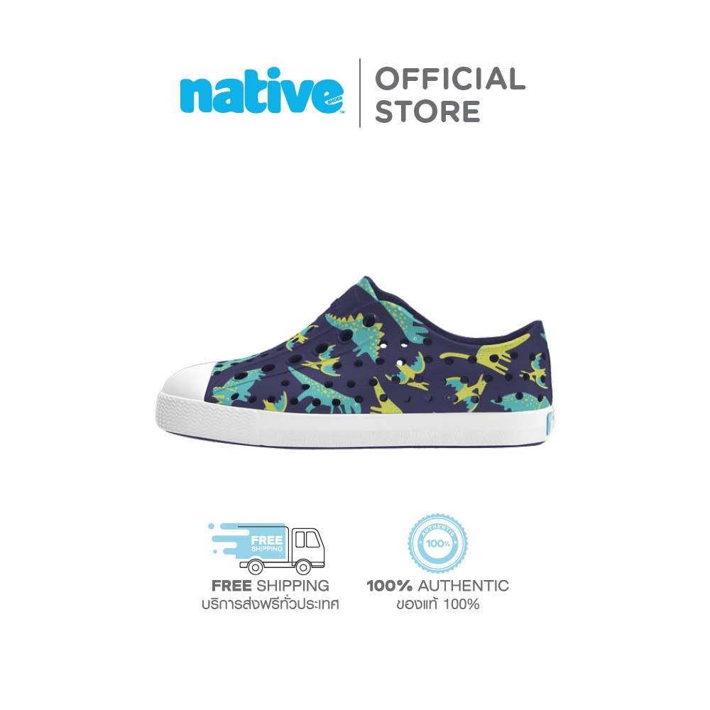 Native รองเท้ากันน้ำเด็กเล็ก EVA รุ่น JEFFERSON PRINTS REGATTA BLUE/SHELL WHITE/TRINKET DINOSAURS