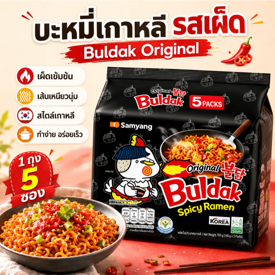 Samyang Buldak Spicy Korean Spicy Noodles Korean Instant Noodles (140Gx5)
