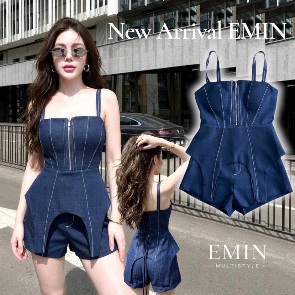EMIN  Set เสื้อเดนิมสายเดี่ยวสีน้ำเงินเข้ม EF110