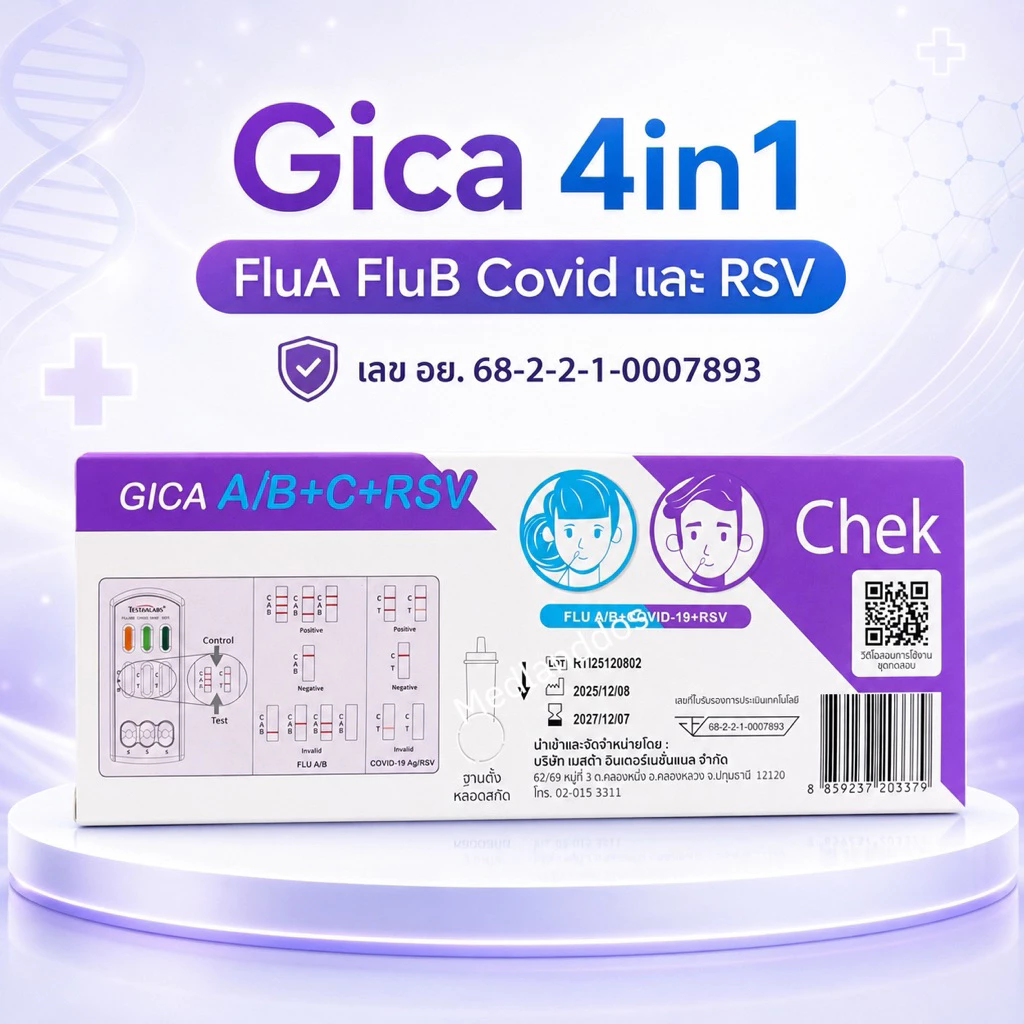 ชุดตรวจ ไข้หวัดใหญ่ Gica ม่วง 4in1 ATK ตรวจหา Influ A , Influ B , เชื้อ RSV และ Covid-19
