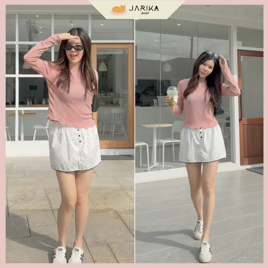 Jarika بلوزة بأكمام طويلة بنقش قلوب صغيرة — صورة 2