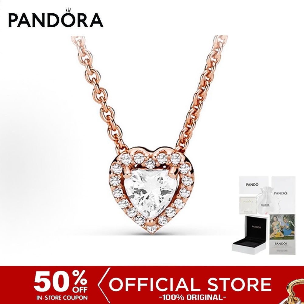 (ของแท้100%) Pandora Sparkling Heart Collier Necklace เครื่องประดับ สร้อยคอ สร้อยแพนดอร่า แพนดอร่า