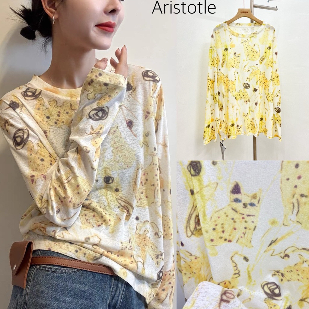 T cat สาวกน้องแมว(แมว) เสื้อแขนยาวผ้าสลาฟแขนยาว(จัดส่งฟรี)