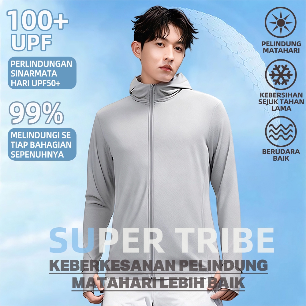 เสื้อกันแดดกลางแจ้ง【SUPER TRIBE】UPF50 ป้องกันยูวี แขนยาว ผ้าไอซ์ มีฮู้ด เบาบาง ใช้ได้ทั้งชาย‑หญิง เหมาะตกปลา