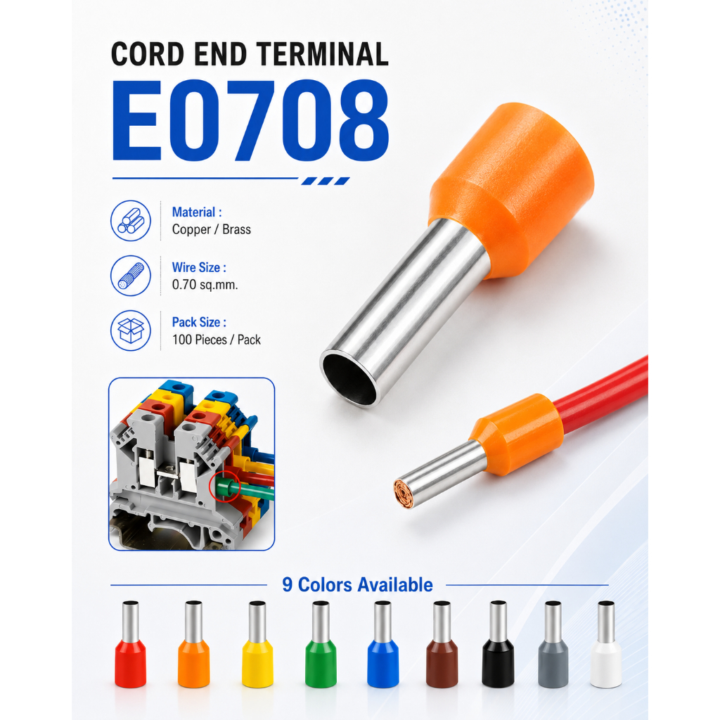 E0708 หางปลาเข็ม คอร์ดเอ็น ขนาด 0.75 ตร.มม. ทองแดง/ทองเหลือง (Cord End terminal Size : 0.75 sq.mm. Copper/Brass)