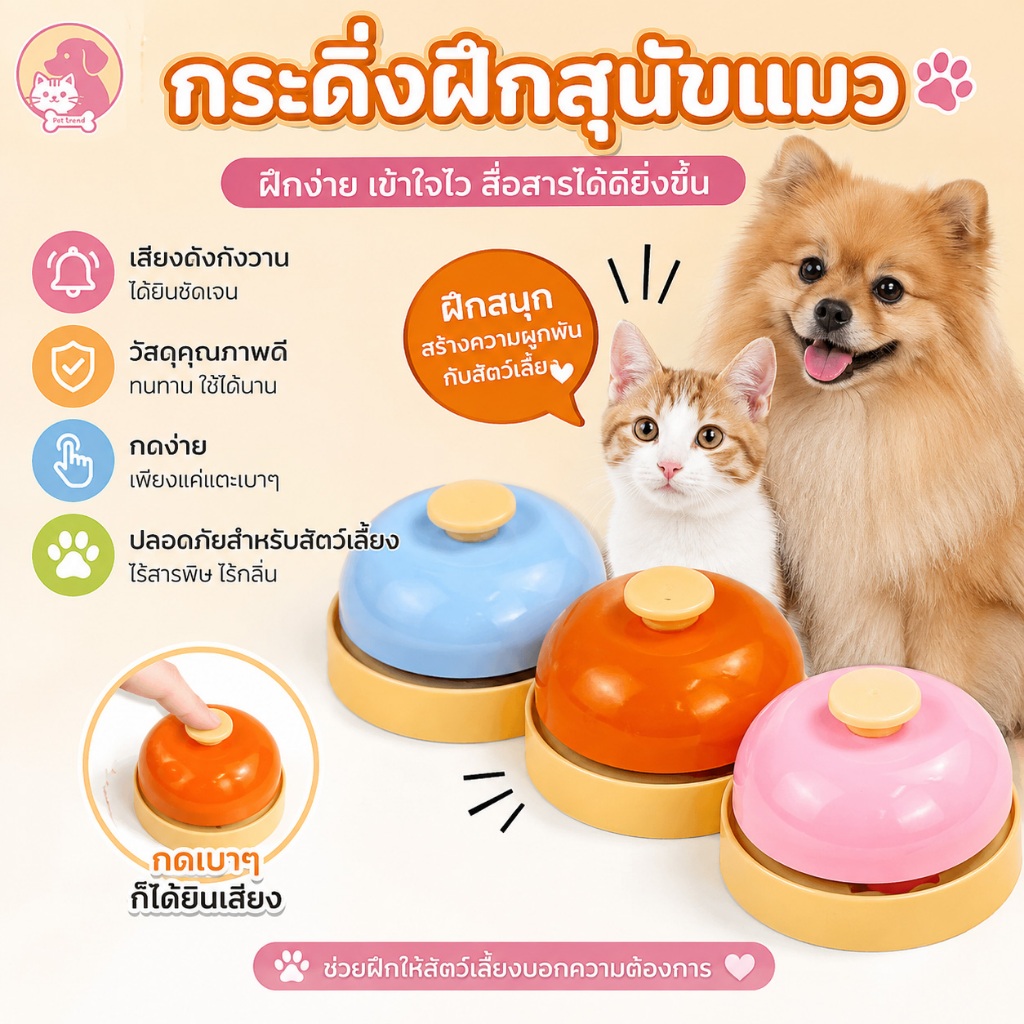 Pet Call Bell Sensitive Buttons Metal Dog Training เรียกว่า กระดิ่งอาหารค่ำ สำหรับของเล่นสัตว์เลี้ยง