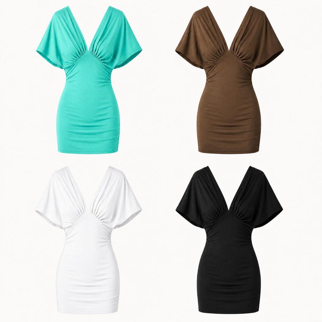 ATIPA - Fluid Mini Dress เดรสคอวีลึก ดีไซน์เรียบหรู ผ้าเรย่อนหนาสองชั้น เข้ารูปใส่สบาย