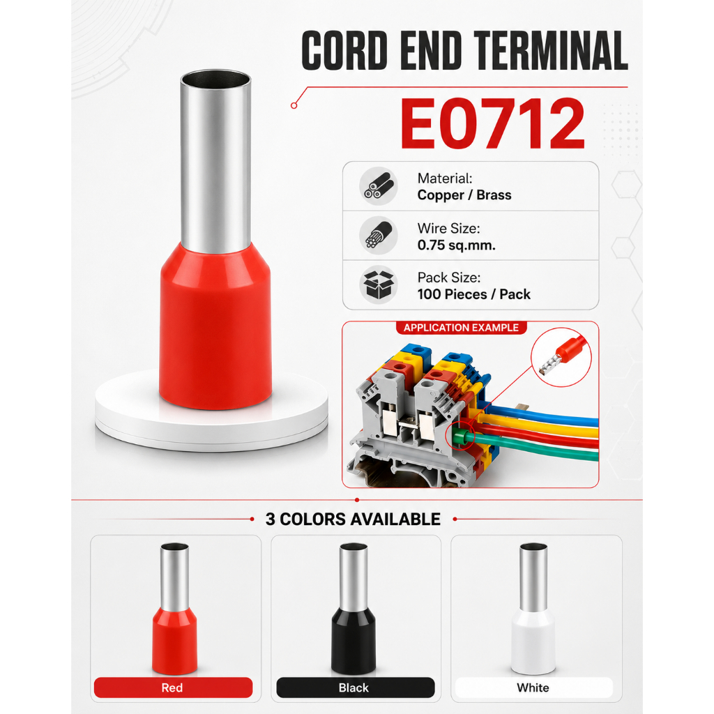 E0712: หางปลาคอร์ดเอ็น ขนาด 0.75 ตร.มม. ทองแดง (Cord End terminal Size : 0.75 sq.mm. Copper)