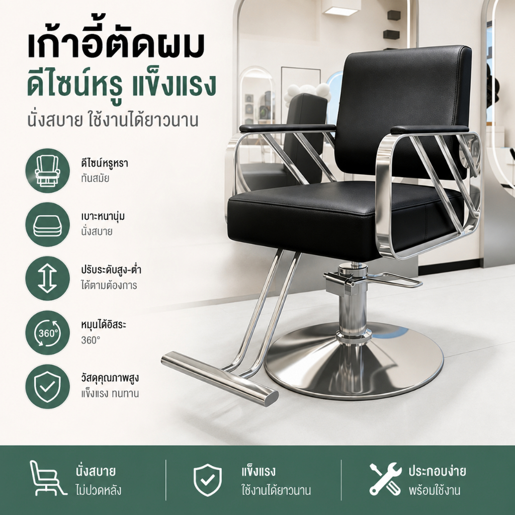 F&G เก้าอี้ตัดผม เก้าอี้ตัดผมชาย ซาลอน สไตล์โมเดิร์น ปรับระดับได้ หมุน 360°หนังPUกันน้ำ ที่นั่งหนานุ่ม สำหรับร้านทำผม