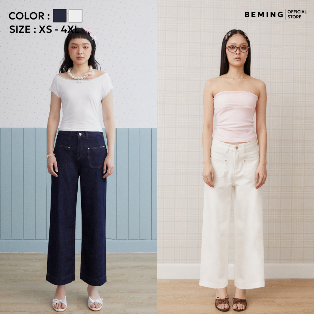 Bemingjeans103(XS-4XL) - BEMING Holi Jeans – กางเกงยีนส์ขากว้างเอวสูง พร้อมกระเป๋าหน้าใช้งานได้จริง แมตช์ง่ายทุกลุค