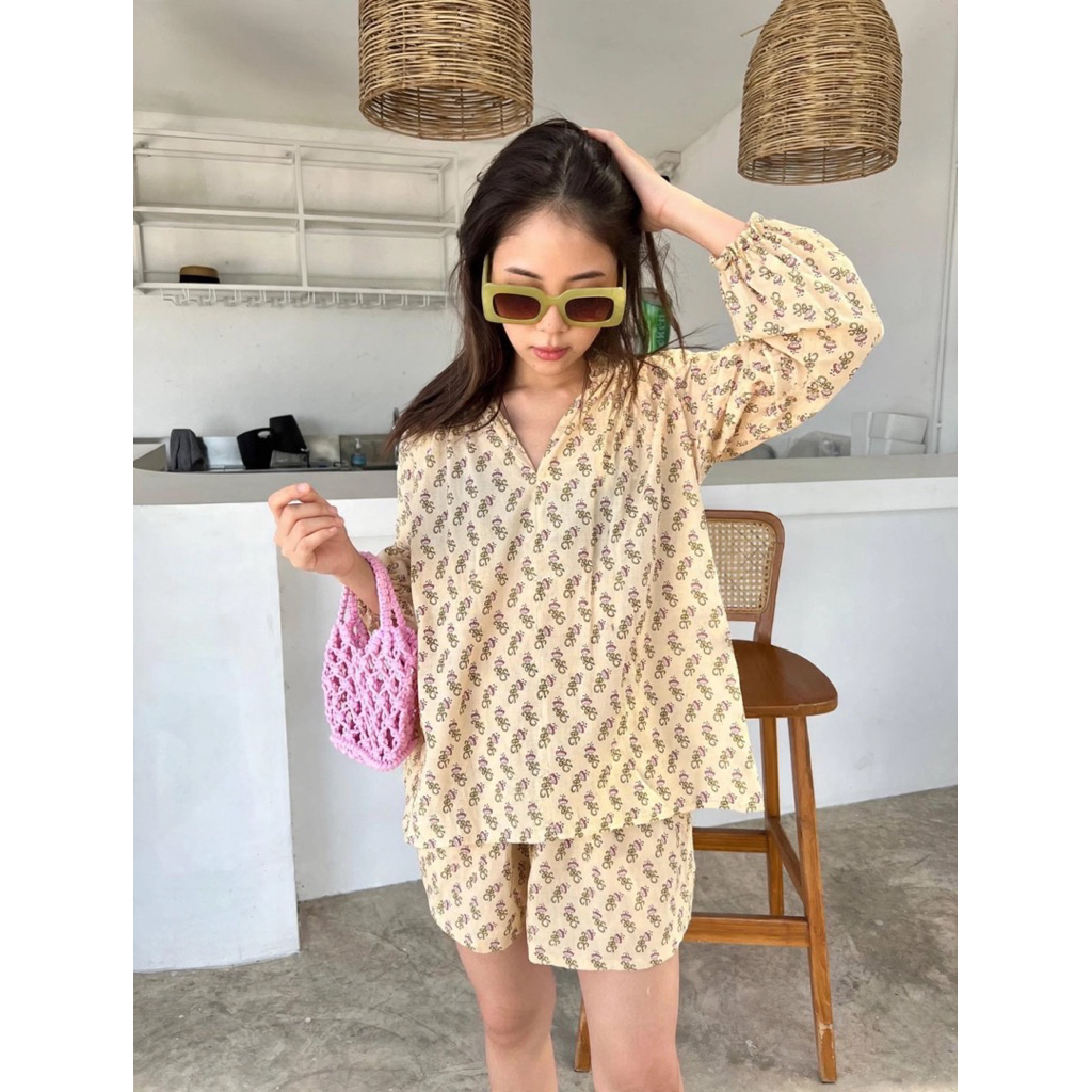 ✅พร้อมส่ง✅ 📌6020.1 ชุดเซท ผ้าcottonอินเดีย เสื้อคอผ่า แขนจั๊ม อก48“ +กางเกงขาสั้น MTD