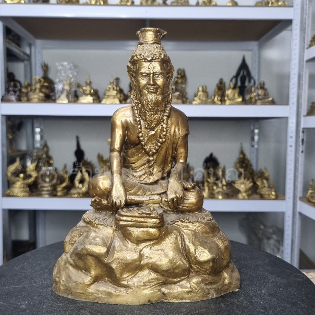 ปู่ฤาษี บดยา ขนาด5นิ้ว สูง9.5นิ้ว ฐานกว้าง6.5นิ้ว ลึก5นิ้ว เนื้อทองเหลือง