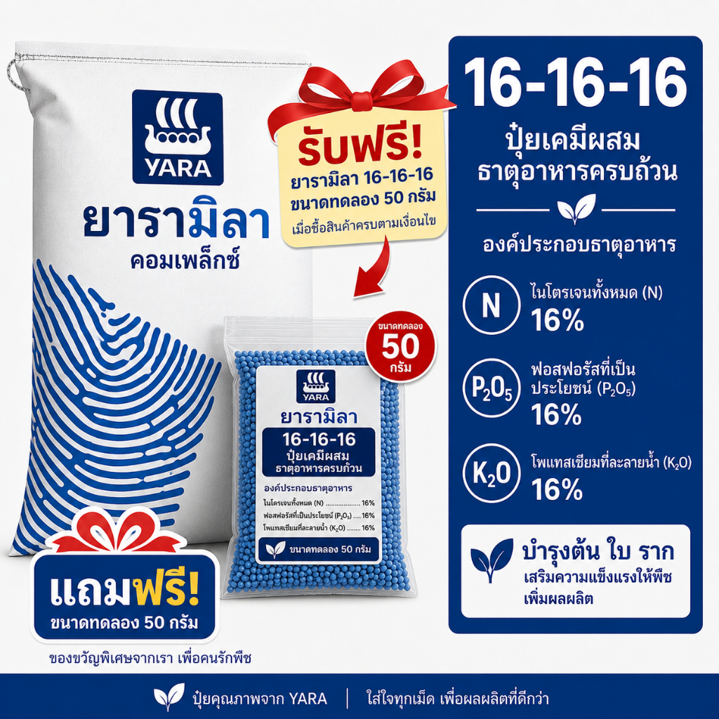 [ของแถม – ไม่จำหน่าย] ปุ๋ย NPK 16-16-16 (ขนาด 50 กรัม) – ช่วยกระตุ้นการเจริญเติบโตอย่างสมบูรณ์และแข็งแรง