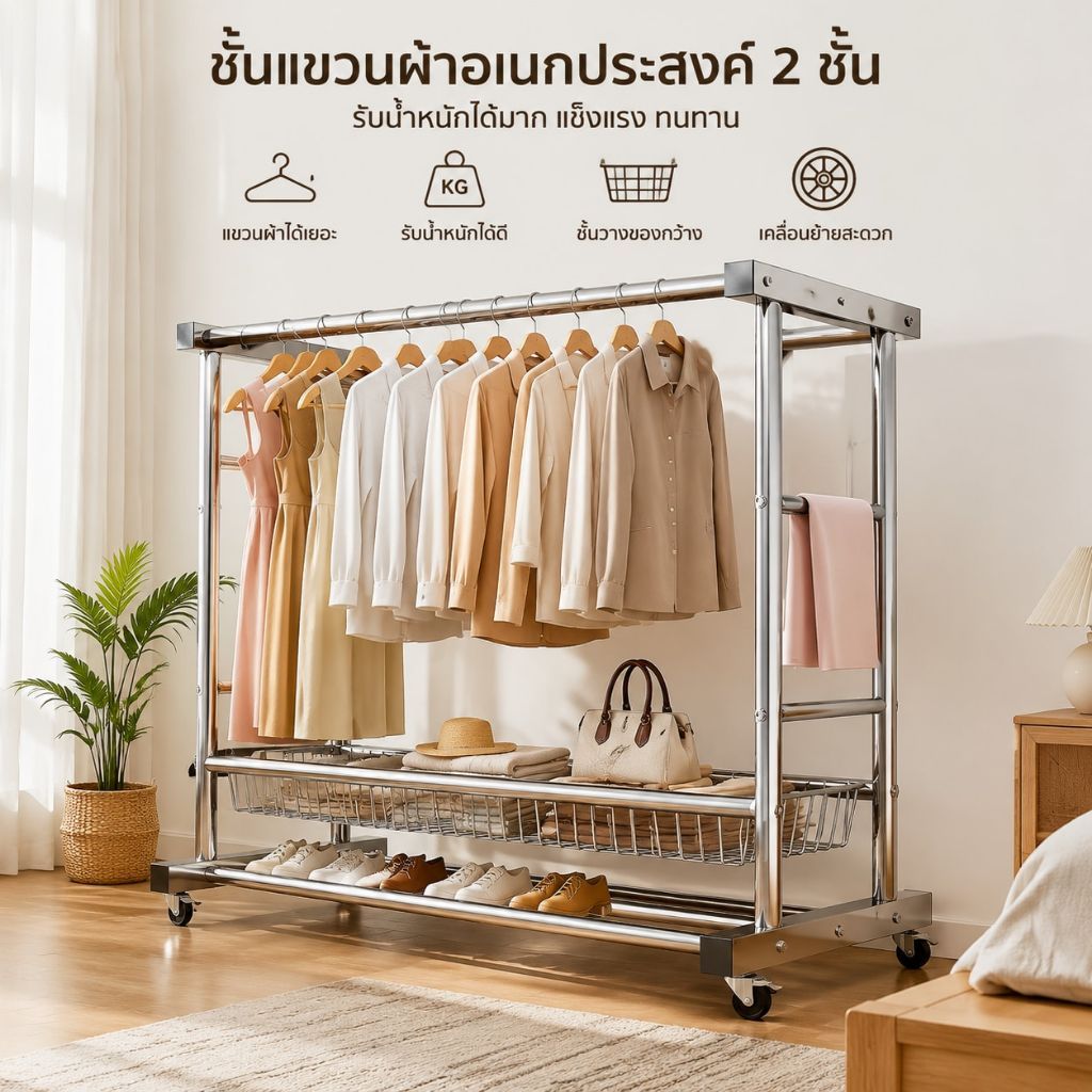 【สินค้าพร้อมส่ง】AKOM ราวตากผ้าท่อเหล็กสองแถว ราวแขวนผ้าโครงเหล็ก ราวตากผ้า ยาว100-180cm สูง180cm ประกอบง่าย กันน้ำ