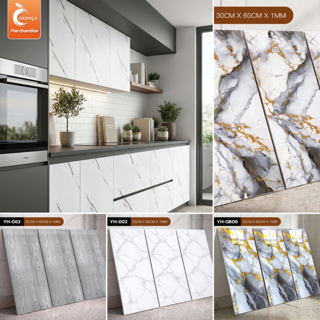60x30cm สติกเกอร์ติดผนัง PVC กันน้ำ ลายหินอ่อน ถอดออกได้ มีกาวในตัว เหมาะสำหรับตกแต่งห้องครัว ห้องน้ำ ห้องนอน สำนักงาน